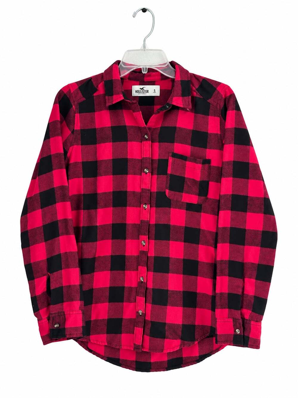 Hollister Boyfriend Fit Red Black Buffalo Plaid Button Down Shirt Size S